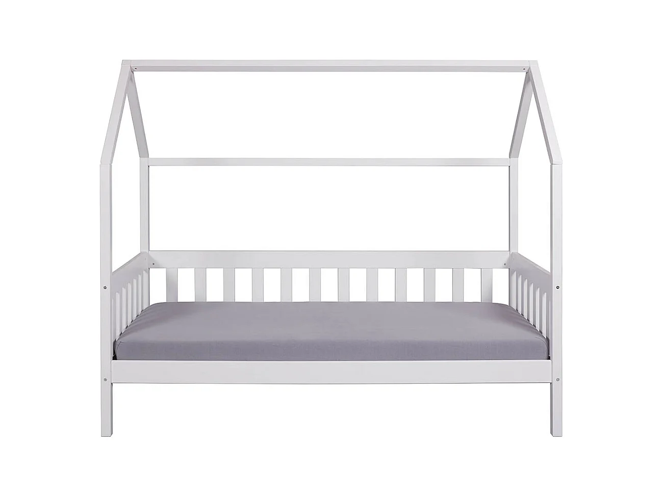 Lit cabane à lattes pour enfant 90x200cm en pin massif vernis coloris blanc - longueur 207 x profondeur 97 x hauteur 174 cm