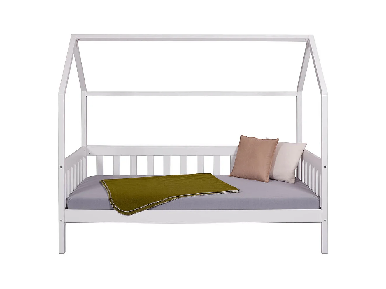 Lit cabane à lattes pour enfant 90x200cm en pin massif vernis coloris blanc - longueur 207 x profondeur 97 x hauteur 174 cm