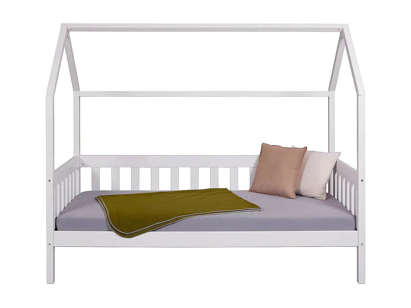 Lit cabane à lattes pour enfant 90x200cm en pin massif vernis coloris blanc - longueur 207 x profondeur 97 x hauteur 174 cm