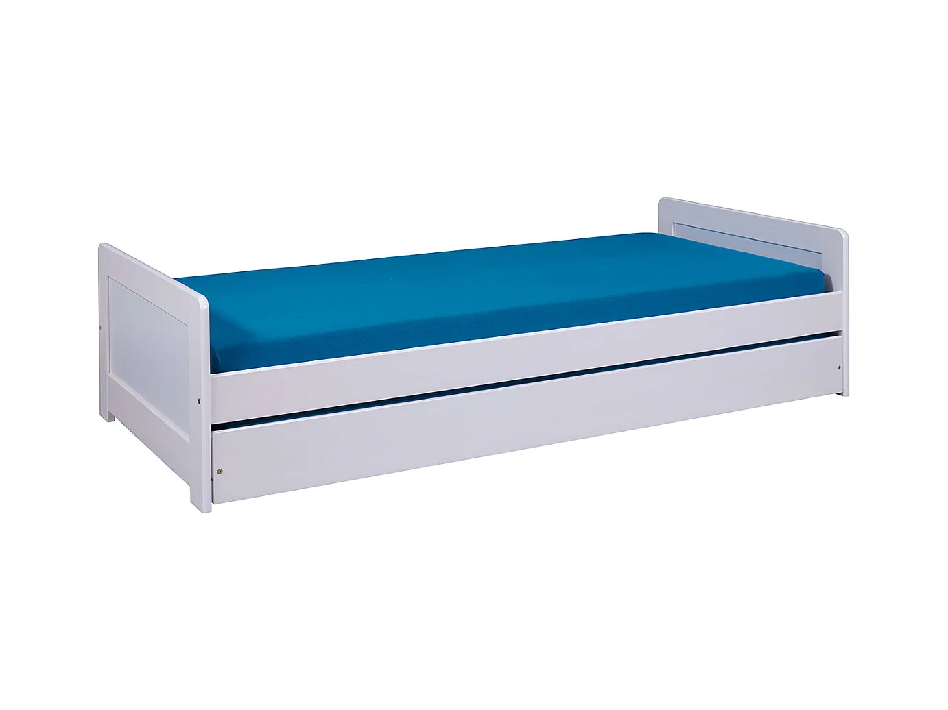 Lit enfant gigogne 90 x 200 cm en pin massif coloris blanc - Longueur 208 x Profondeur 96 x Hauteur 52 cm