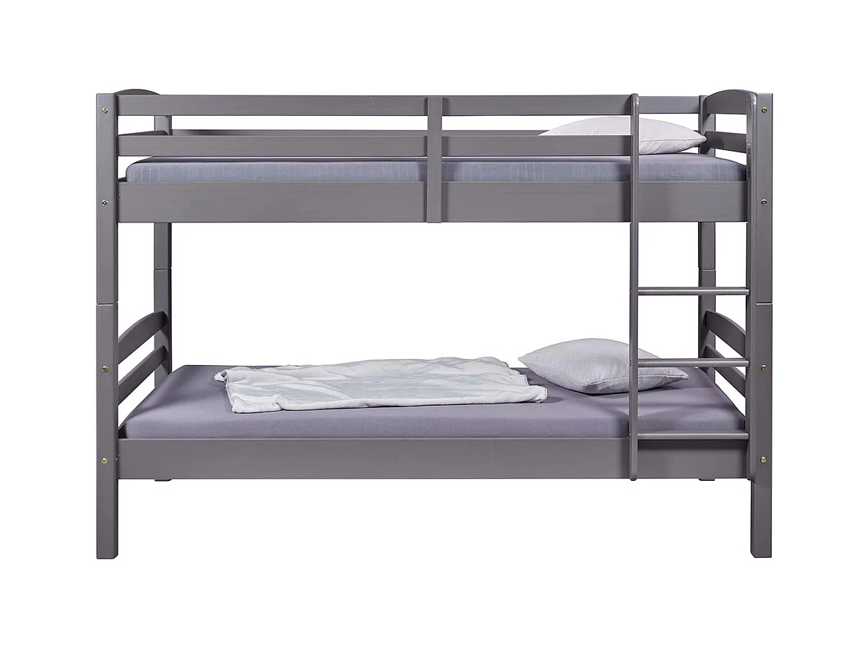 Lit enfant superposé 90x200cm en pin massif vernis coloris gris - longueur 212 x profondeur 98 x hauteur 146 cm