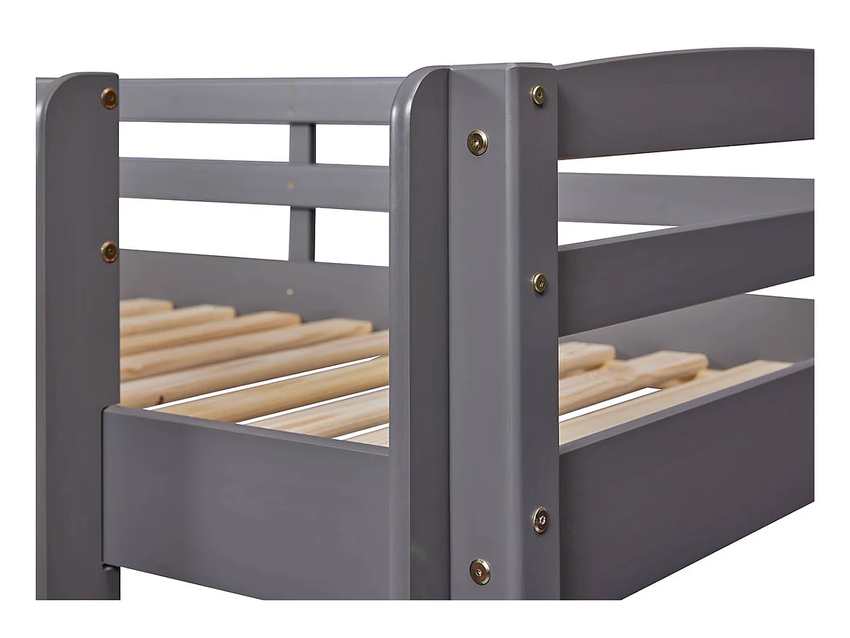Lit enfant superposé 90x200cm en pin massif vernis coloris gris - longueur 212 x profondeur 98 x hauteur 146 cm