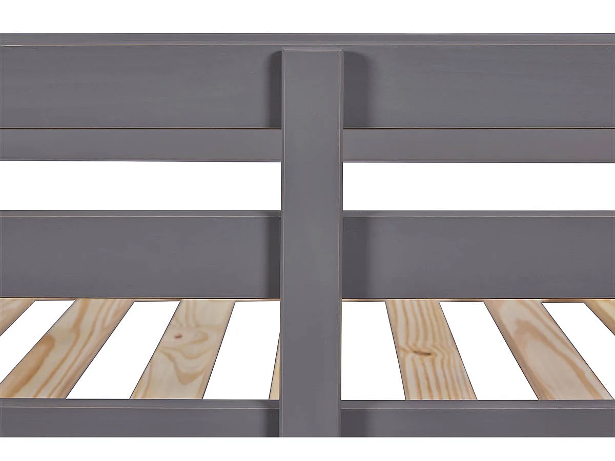 Lit enfant superposé 90x200cm en pin massif vernis coloris gris - longueur 212 x profondeur 98 x hauteur 146 cm