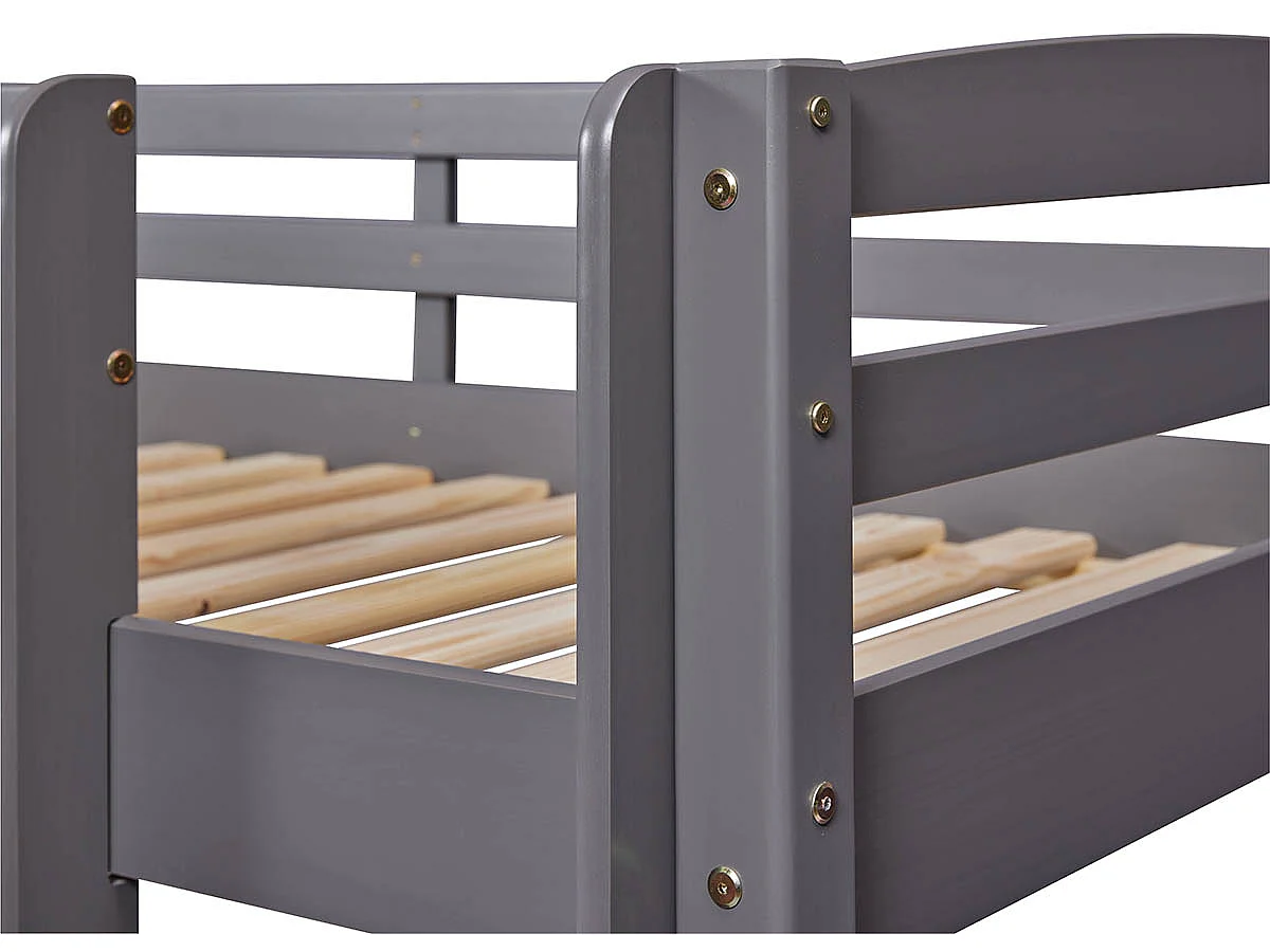 Lit enfant superposé 90x200cm en pin massif vernis coloris gris - longueur 212 x profondeur 98 x hauteur 146 cm