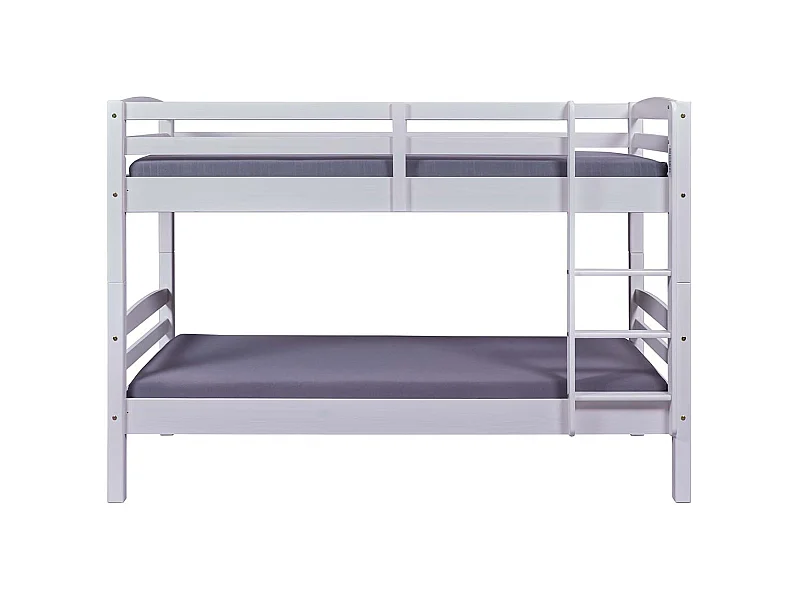 Lit enfant superposé 90x190cm en pin massif vernis coloris blanc - longueur 195 x profondeur 98 x hauteur 146 cm