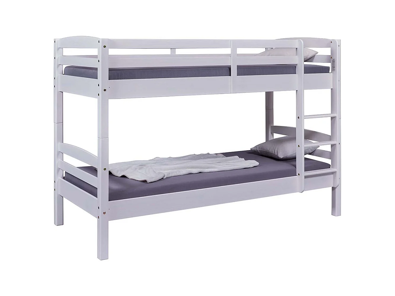 Lit enfant superposé 90x190cm en pin massif vernis coloris blanc - longueur 195 x profondeur 98 x hauteur 146 cm