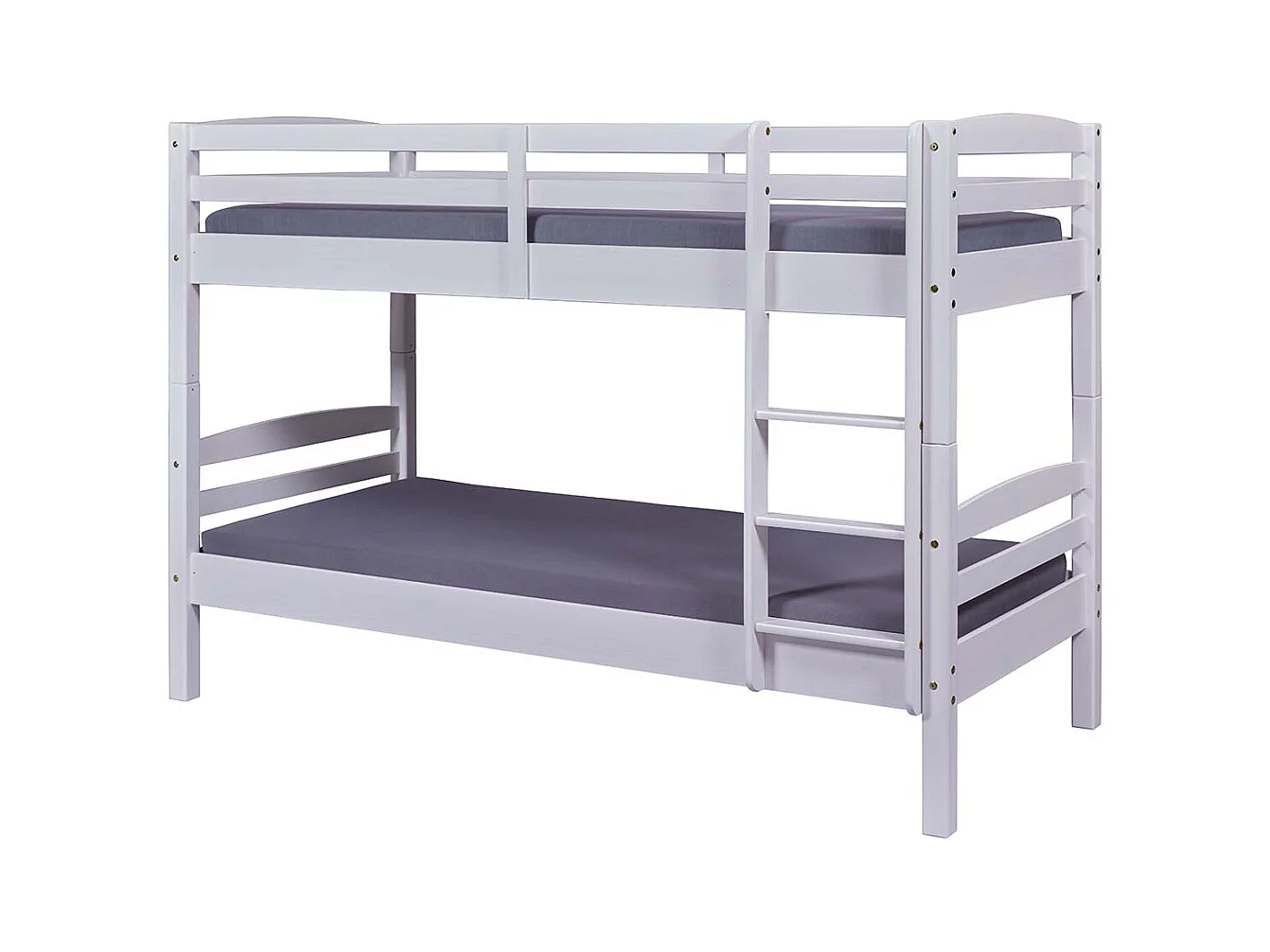 Lit enfant superposé 90x190cm en pin massif vernis coloris blanc - longueur 195 x profondeur 98 x hauteur 146 cm