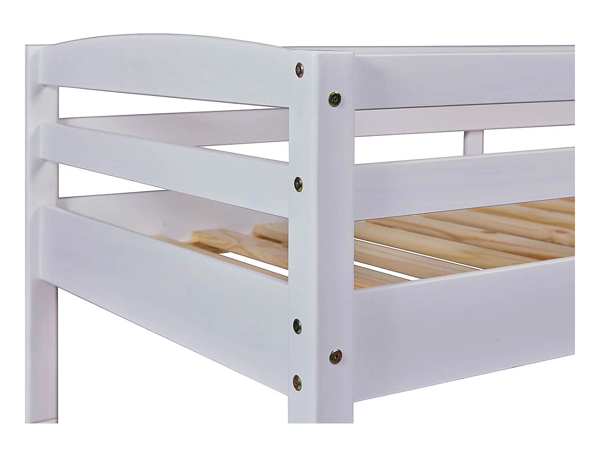 Lit enfant superposé 90x190cm en pin massif vernis coloris blanc - longueur 195 x profondeur 98 x hauteur 146 cm