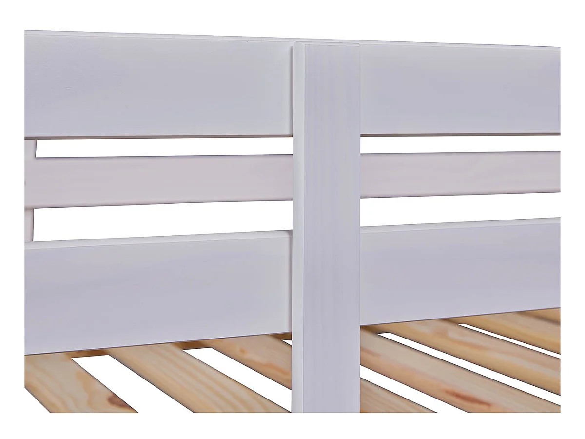 Lit enfant superposé 90x190cm en pin massif vernis coloris blanc - longueur 195 x profondeur 98 x hauteur 146 cm