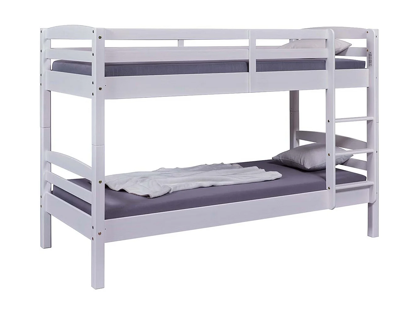 Lit enfant superposé 90x190cm en pin massif vernis coloris blanc - longueur 195 x profondeur 98 x hauteur 146 cm
