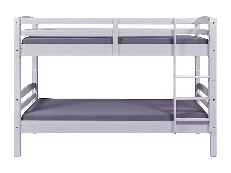 Lit enfant superposé 90x190cm en pin massif vernis coloris blanc - longueur 195 x profondeur 98 x hauteur 146 cm