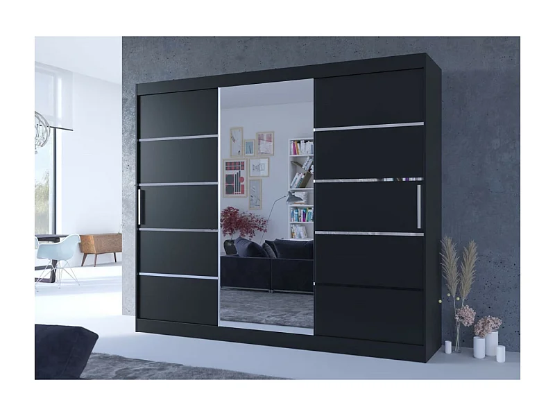 Armoire Lugano (250cm)/portes coulissantes/miroir/Noir