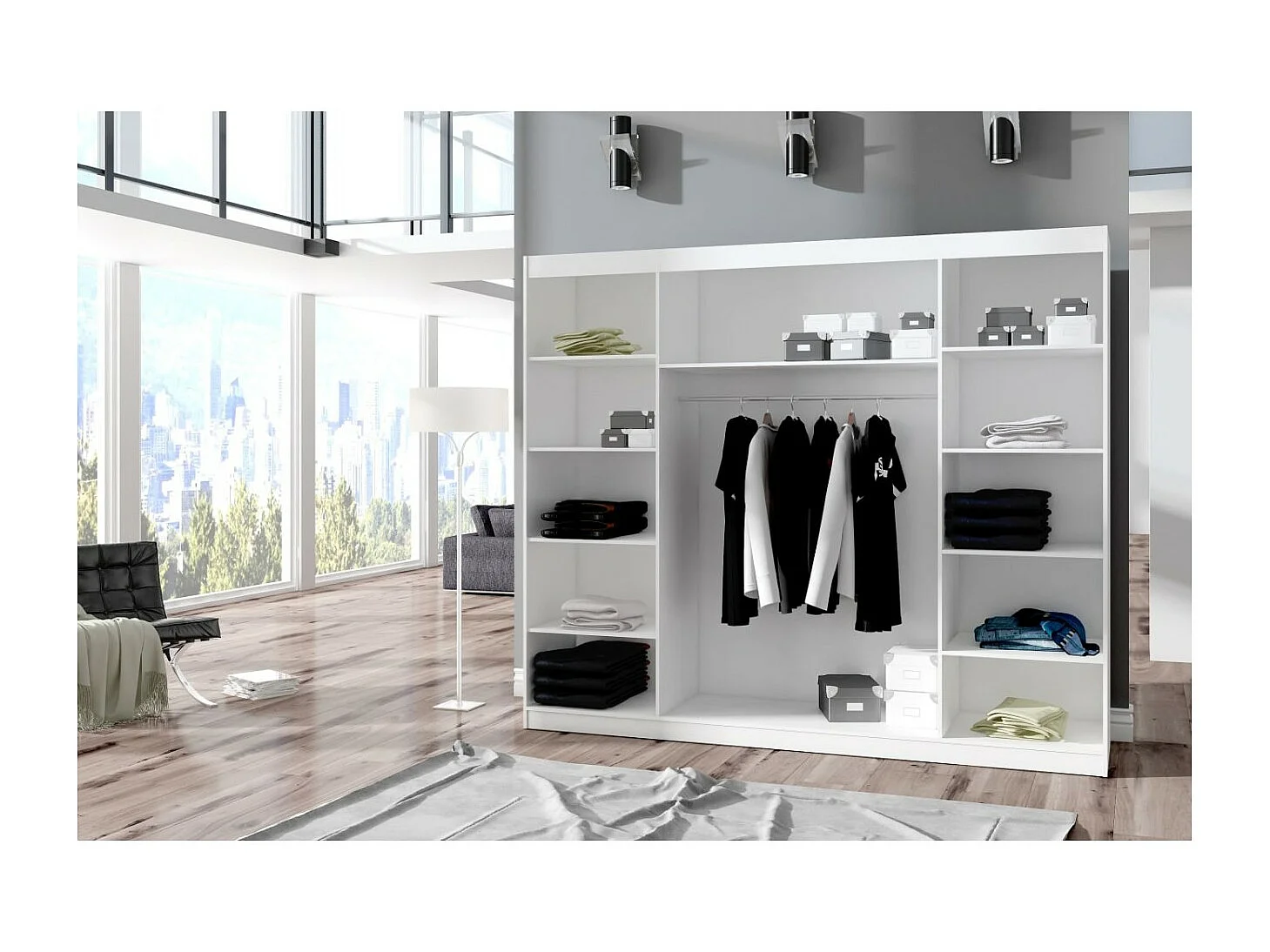 Kleiderschrank Lugano (250cm)/Schiebetüren/Spiegel/Schwarz