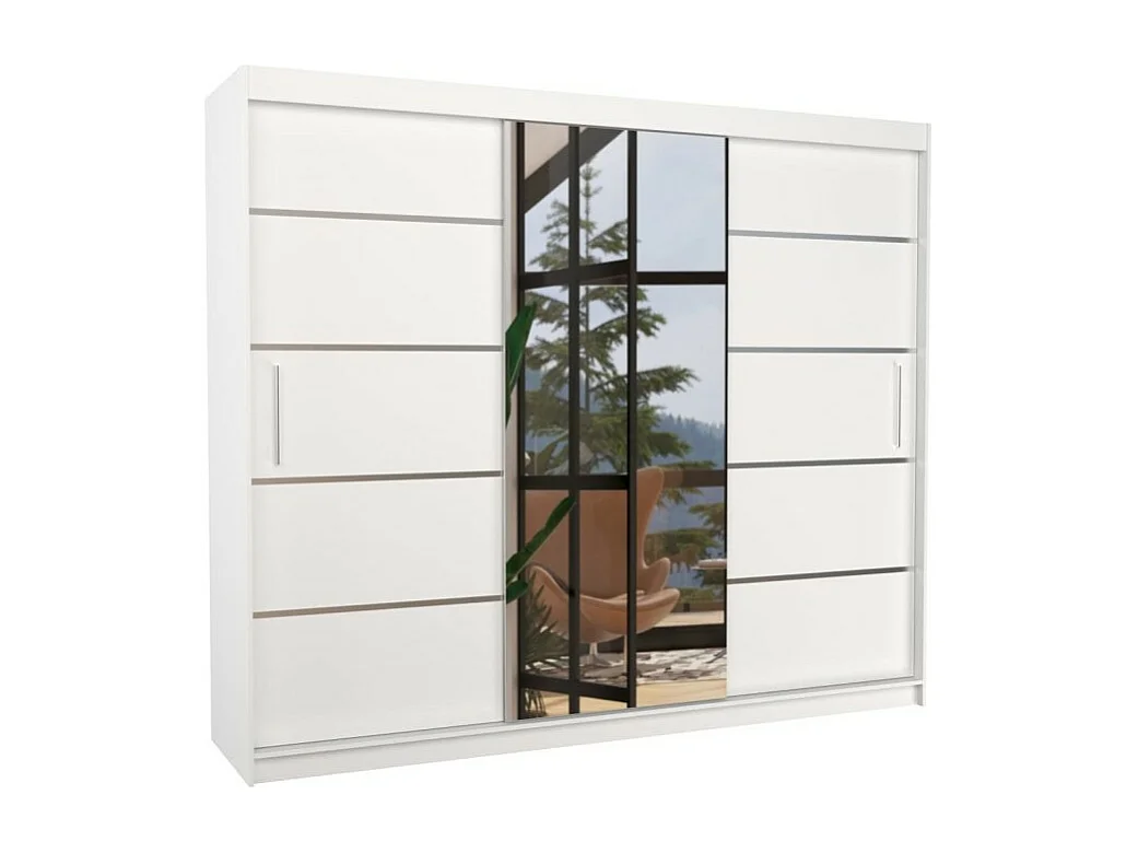 Kleiderschrank Lugano (250cm)/Schiebetüren/Spiegel/Weiss