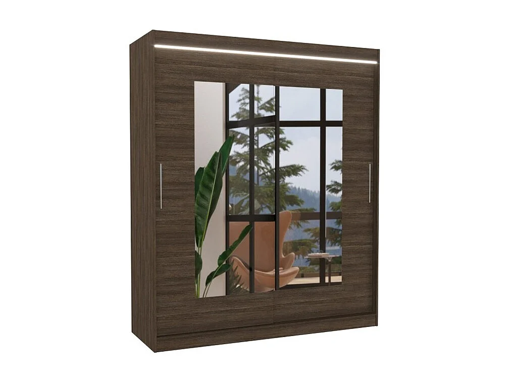 Kleiderschrank Renette (180cm)/Schiebetüren/LED/Spiegel/Braun