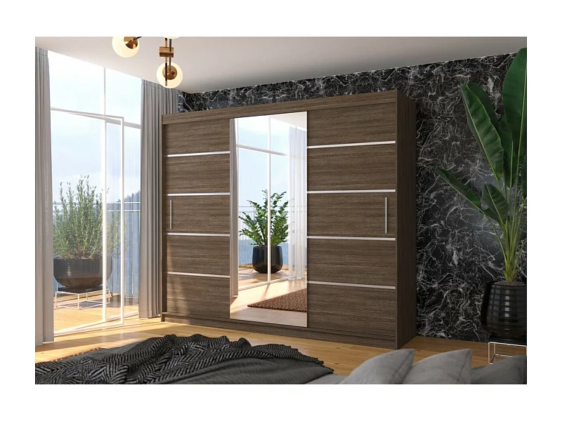Armoire Lugano (250cm)/portes coulissantes/miroir/Marron