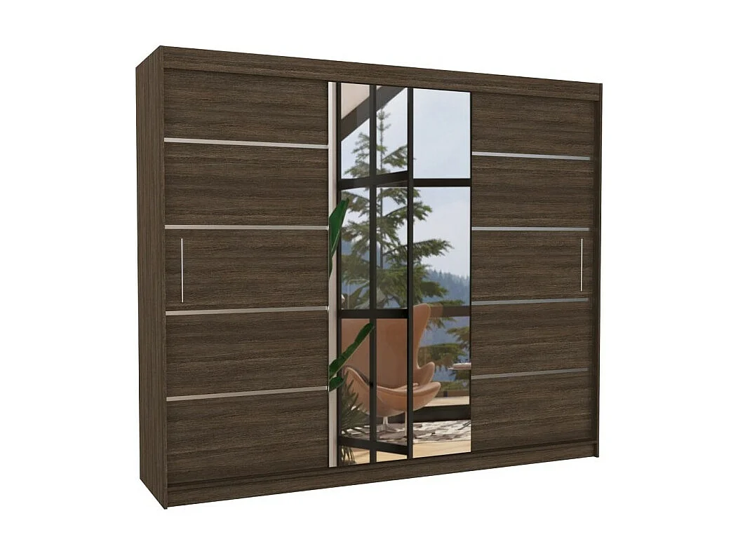 Kleiderschrank Lugano (250cm)/Schiebetüren/Spiegel/Braun