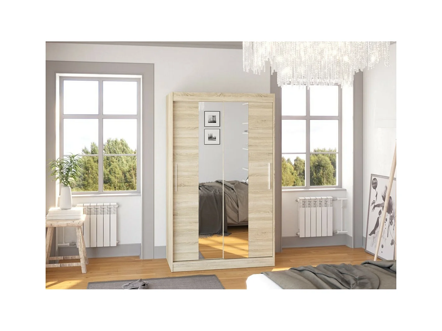 Armoire Lanto (120cm)/portes coulissantes/miroir/Sonoma