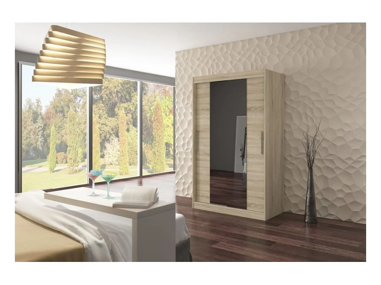 Armoire Lanto (120cm)/portes coulissantes/miroir/Sonoma