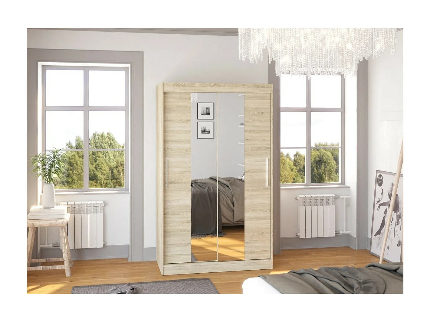 Kleiderschrank Lanto (120cm)/Schiebetüren/Spiegel/Sonoma