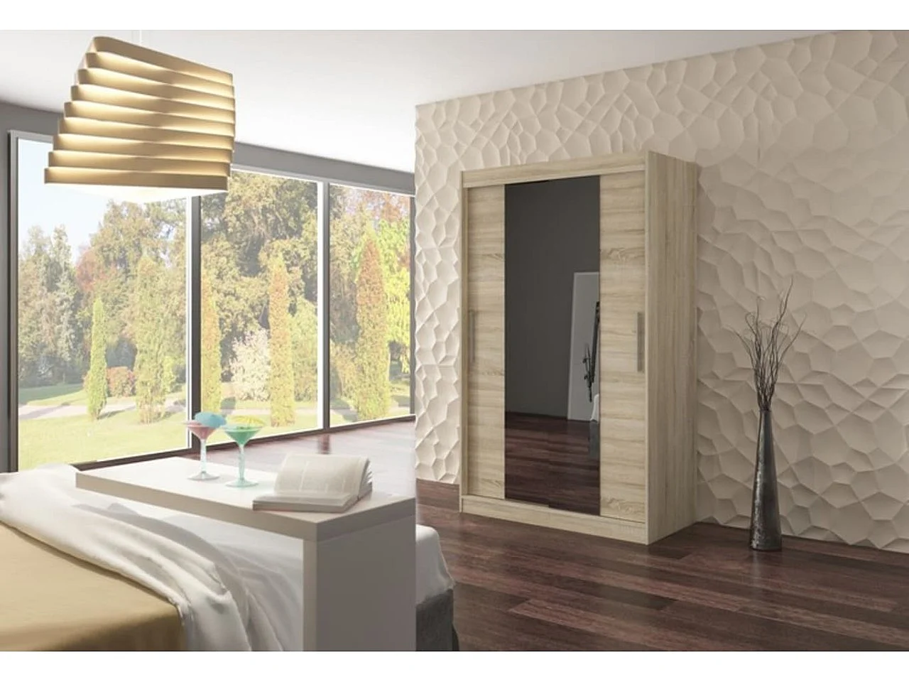 Kleiderschrank Lanto (120cm)/Schiebetüren/Spiegel/Sonoma