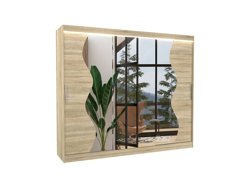 Armadio Haro (250cm)/ante scorrevoli/LED/specchio/Sonoma