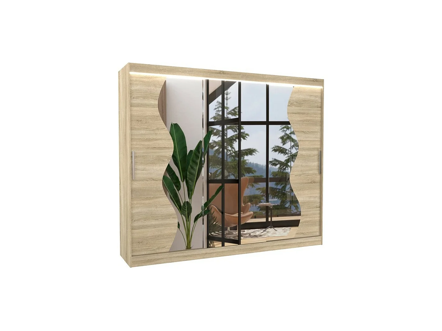 Armoire Haro (250cm)/portes coulissantes/LED/miroir/Sonoma
