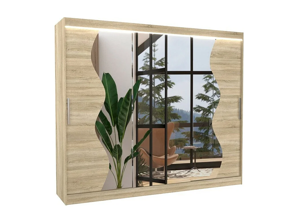 Armoire Haro (250cm)/portes coulissantes/LED/miroir/Sonoma