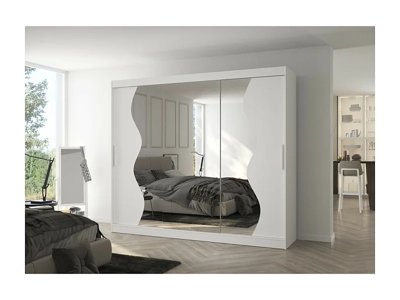 Armoire Haro (250cm)/portes coulissantes/miroir/Blanc