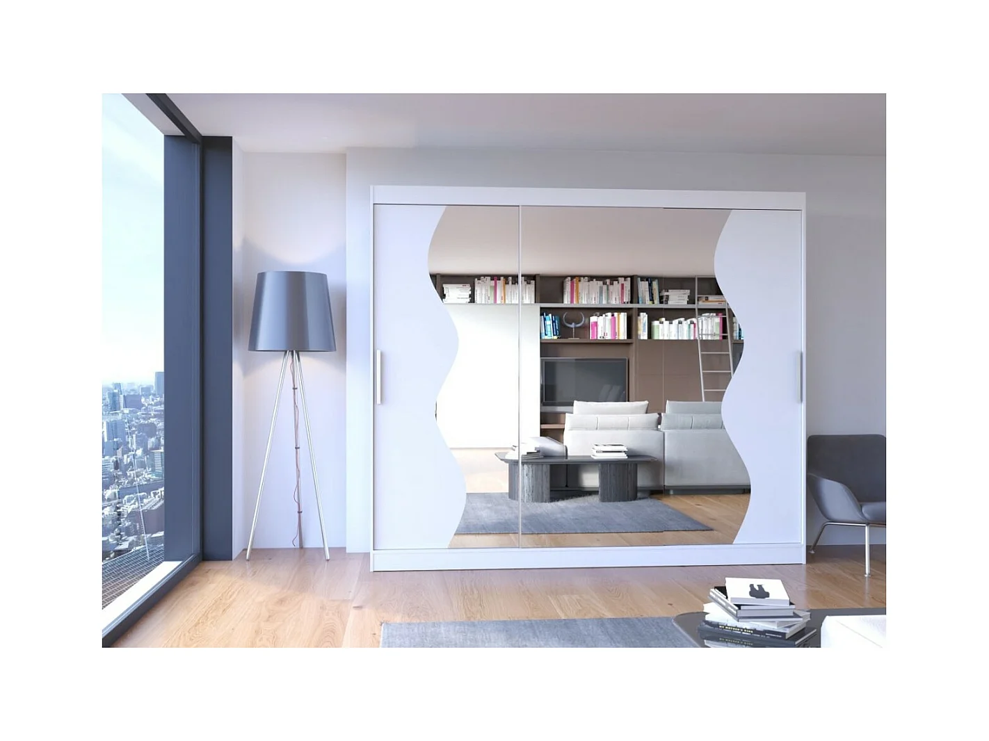 Armadio Haro (250cm)/ante scorrevoli/specchio/Bianco