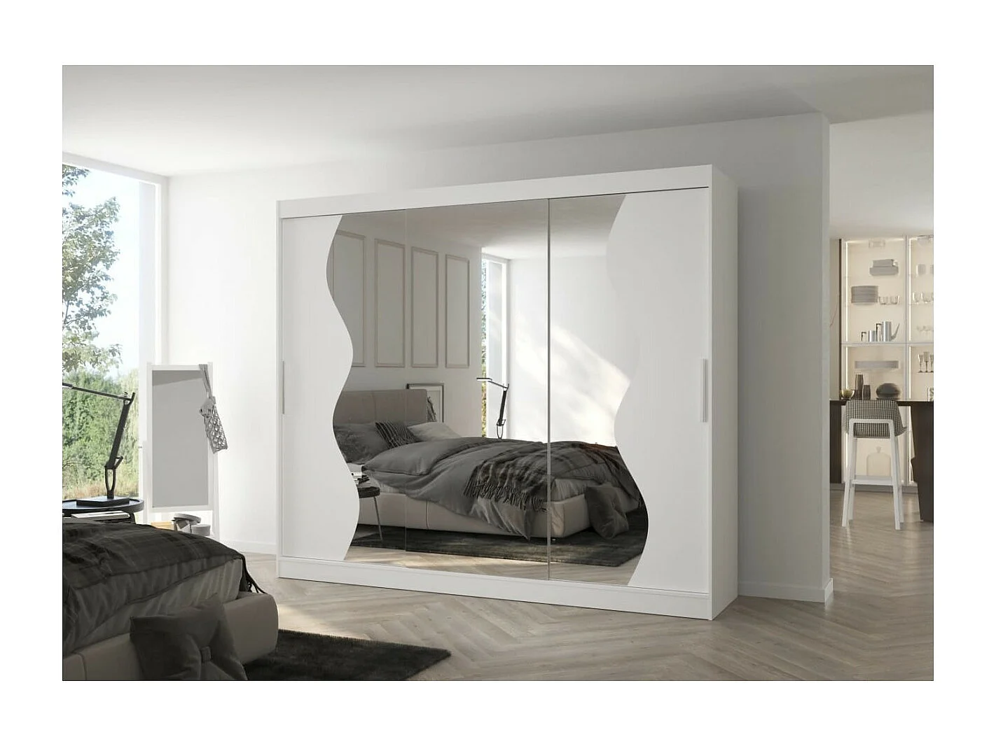 Armoire Haro (250cm)/portes coulissantes/miroir/Blanc