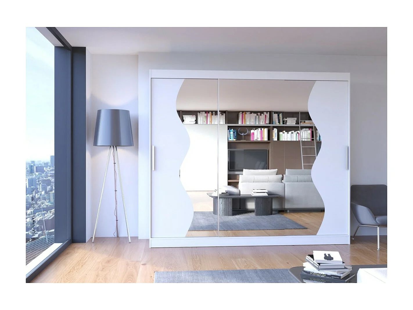 Armoire Haro (250cm)/portes coulissantes/miroir/Blanc