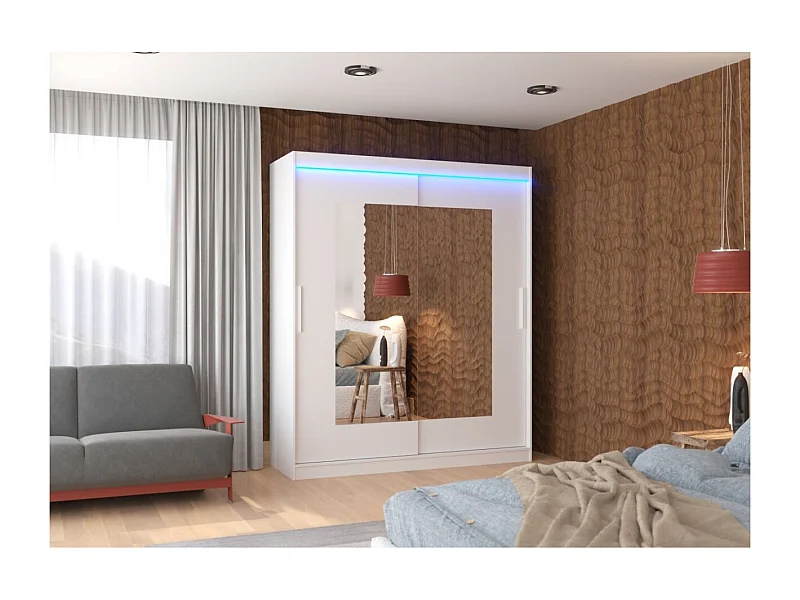 Armoire Renette (180cm)/portes coulissantes/LED/miroir/Blanc