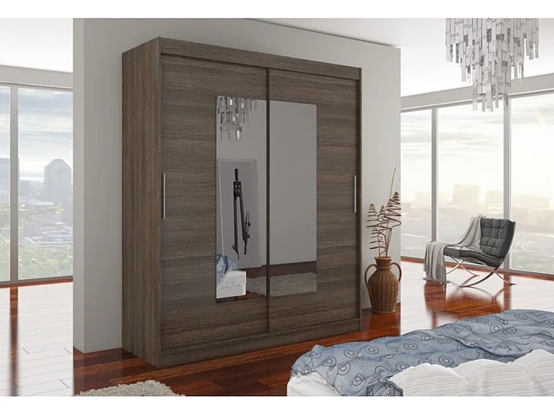 Armoire Renette (180cm)/portes coulissantes/miroir/Marron