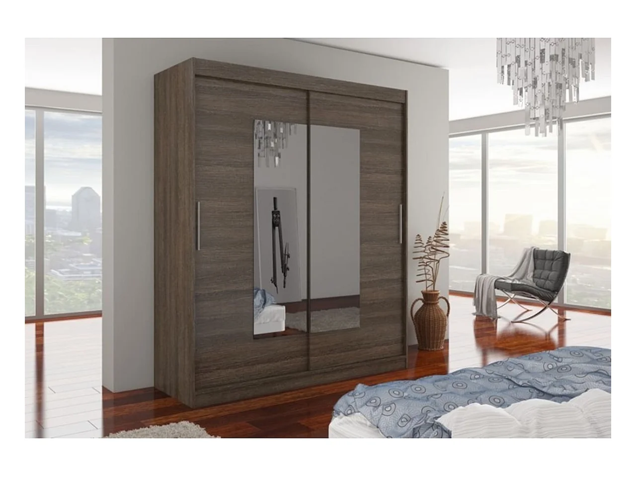 Armadio Renette (180cm)/ante scorrevoli/specchio/Marrone