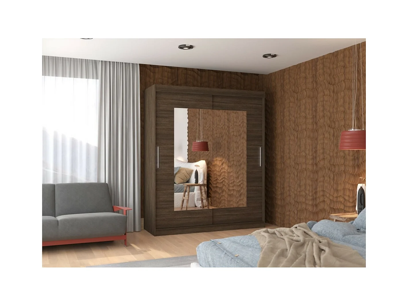 Armadio Renette (180cm)/ante scorrevoli/specchio/Marrone