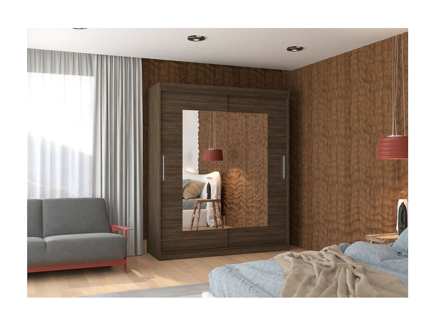 Armadio Renette (180cm)/ante scorrevoli/specchio/Marrone