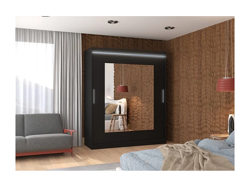 Armoire Renette (180cm)/portes coulissantes/LED/miroir/Noir
