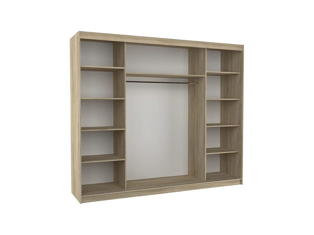 Armoire Lugano (250cm)/portes coulissantes/LED/miroir/Sonoma
