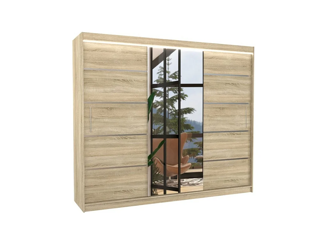 Armoire Lugano (250cm)/portes coulissantes/LED/miroir/Sonoma