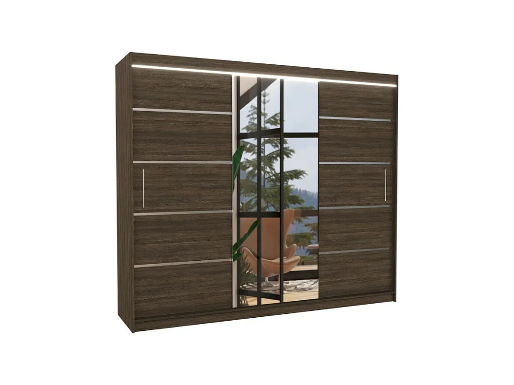 Armoire Lugano (250cm)/portes coulissantes/LED/miroir/Marron