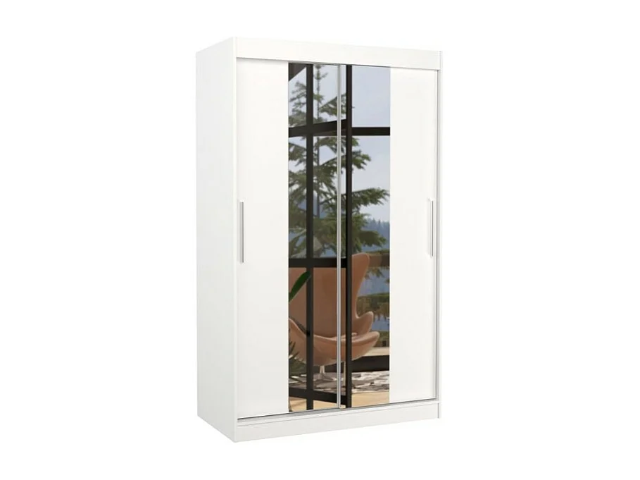 Armoire Lanto (120cm)/portes coulissantes/miroir/Blanc