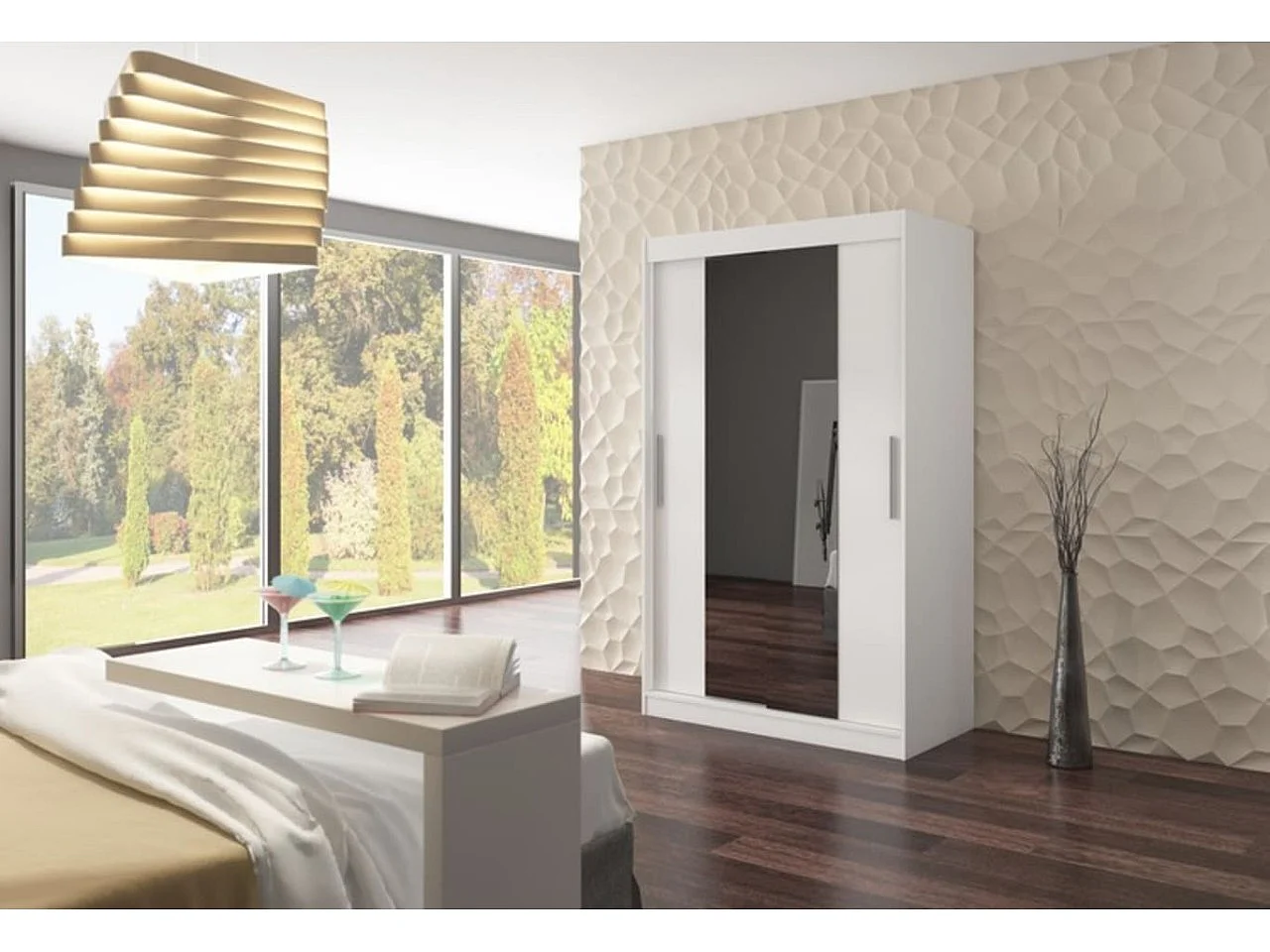 Armoire Lanto (120cm)/portes coulissantes/miroir/Blanc