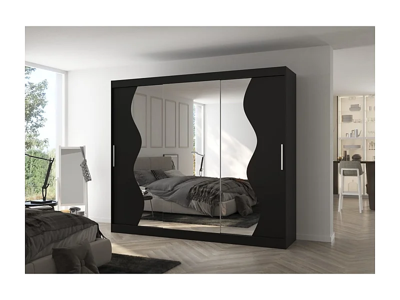 Armoire Haro (250cm)/portes coulissantes/miroir/Noir