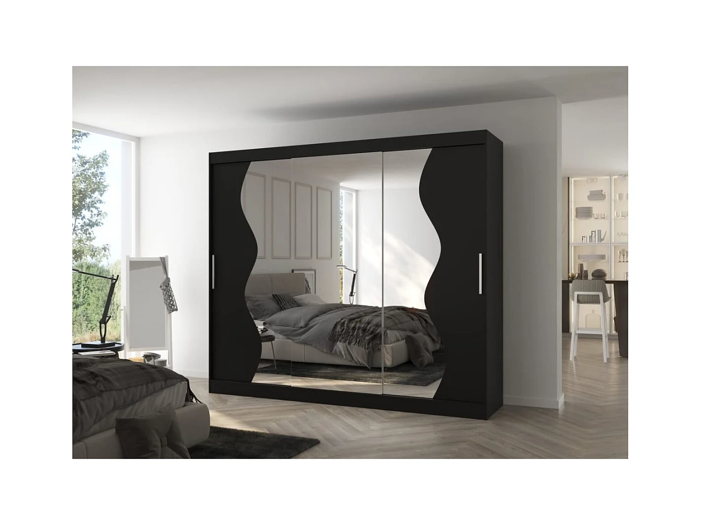 Armadio Haro (250cm)/ante scorrevoli/specchio/Nero