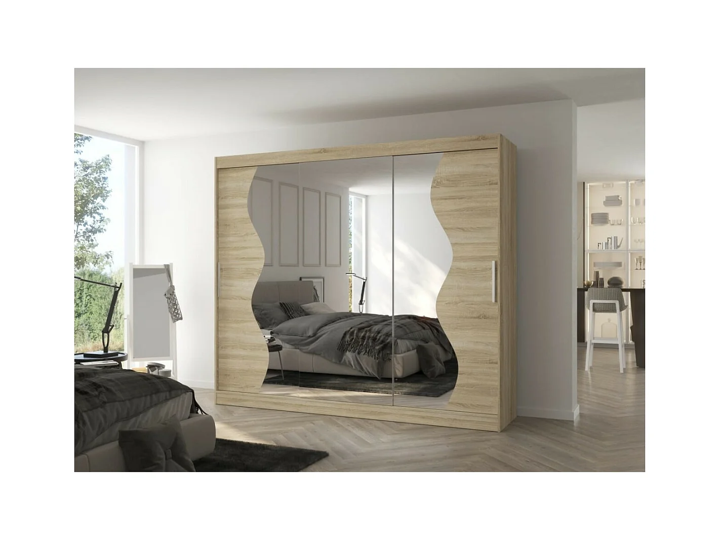 Armadio Haro (250cm)/ante scorrevoli/specchio/Sonoma