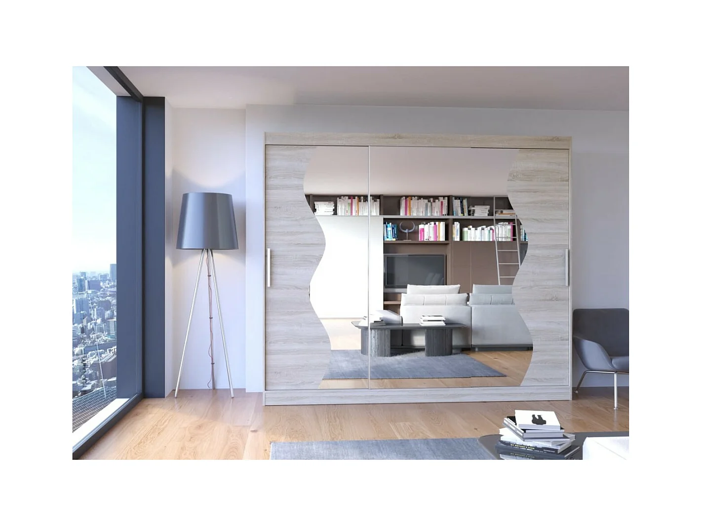 Armadio Haro (250cm)/ante scorrevoli/specchio/Sonoma