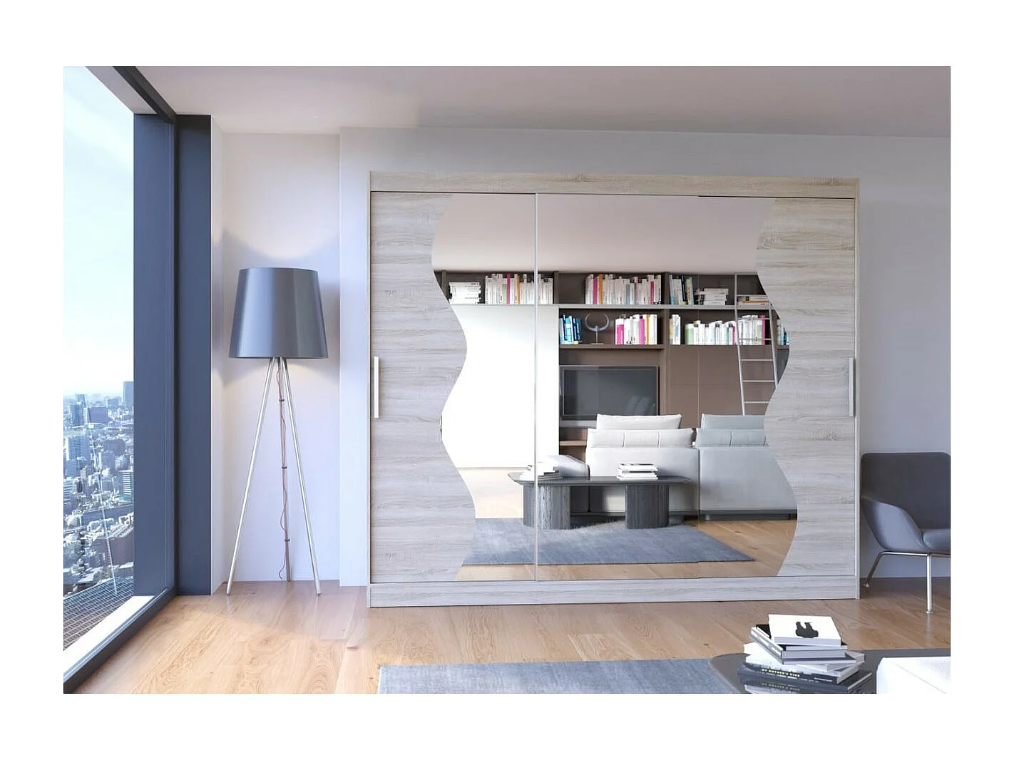 Armadio Haro (250cm)/ante scorrevoli/specchio/Sonoma