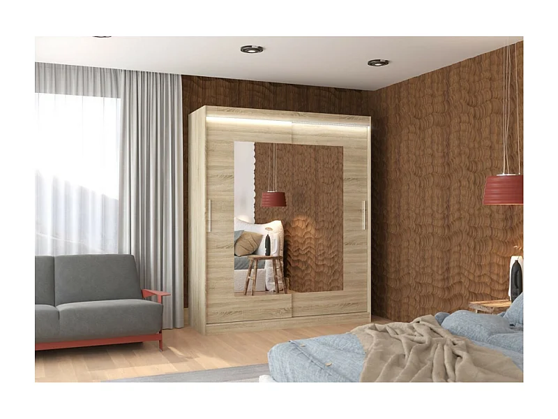 Armoire Renette (180cm)/portes coulissantes/LED/miroir/Sonoma