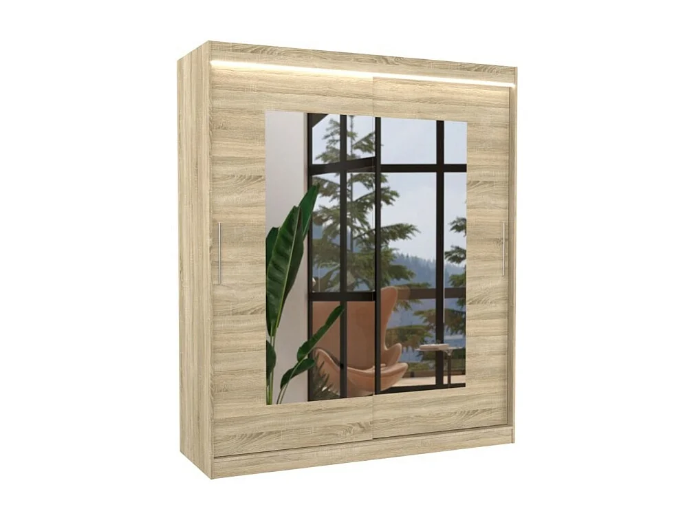 Kleiderschrank Renette (180cm)/Schiebetüren/LED/Spiegel/Sonoma